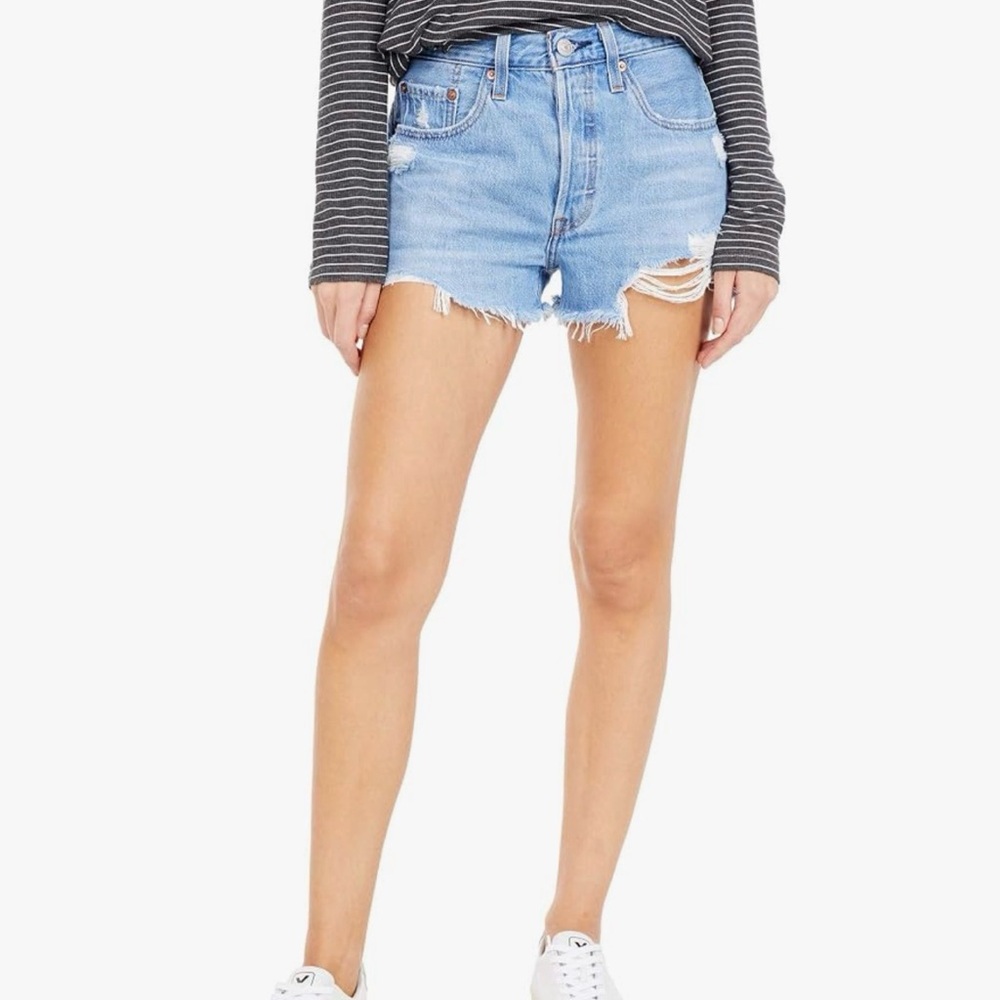 Levi’s 501 High-Rise Light Blue Distressed Denim Jean Shorts for Women